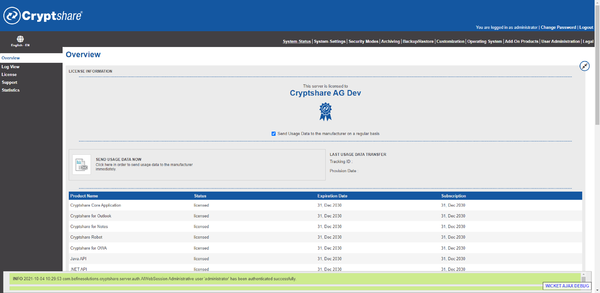 Screenshot of the visually updated administration interface on the status page.